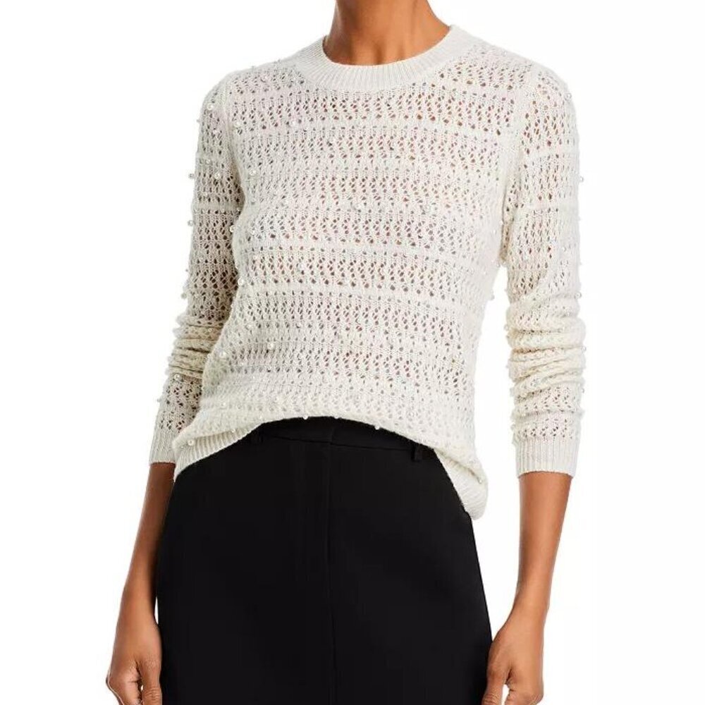 Aqua Cashmere Bead Embellished Sweater Ivory Size XXL NWT - Picture 3 of 6